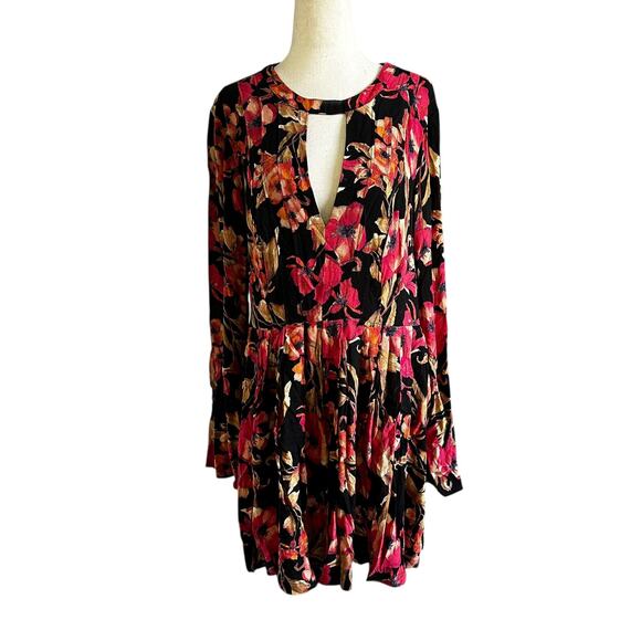 Free People Multicolor Floral Mini Babydoll Dress Women's Size 10 | 61-21-3 - Picture 1 of 7